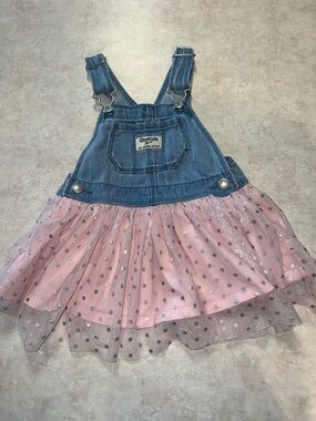 OshKosh B'gosh Denim Overall Dress with Pink Tulle Skirt